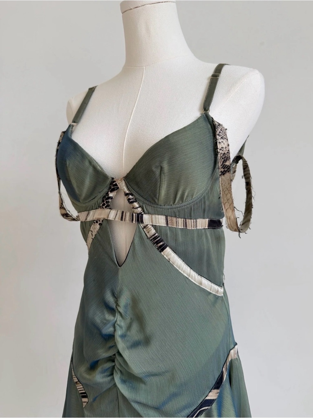 Roberto Just Cavalli Vintage Olive Green Iridescent Silk Mini Dress size 40 - Picture 3 of 8